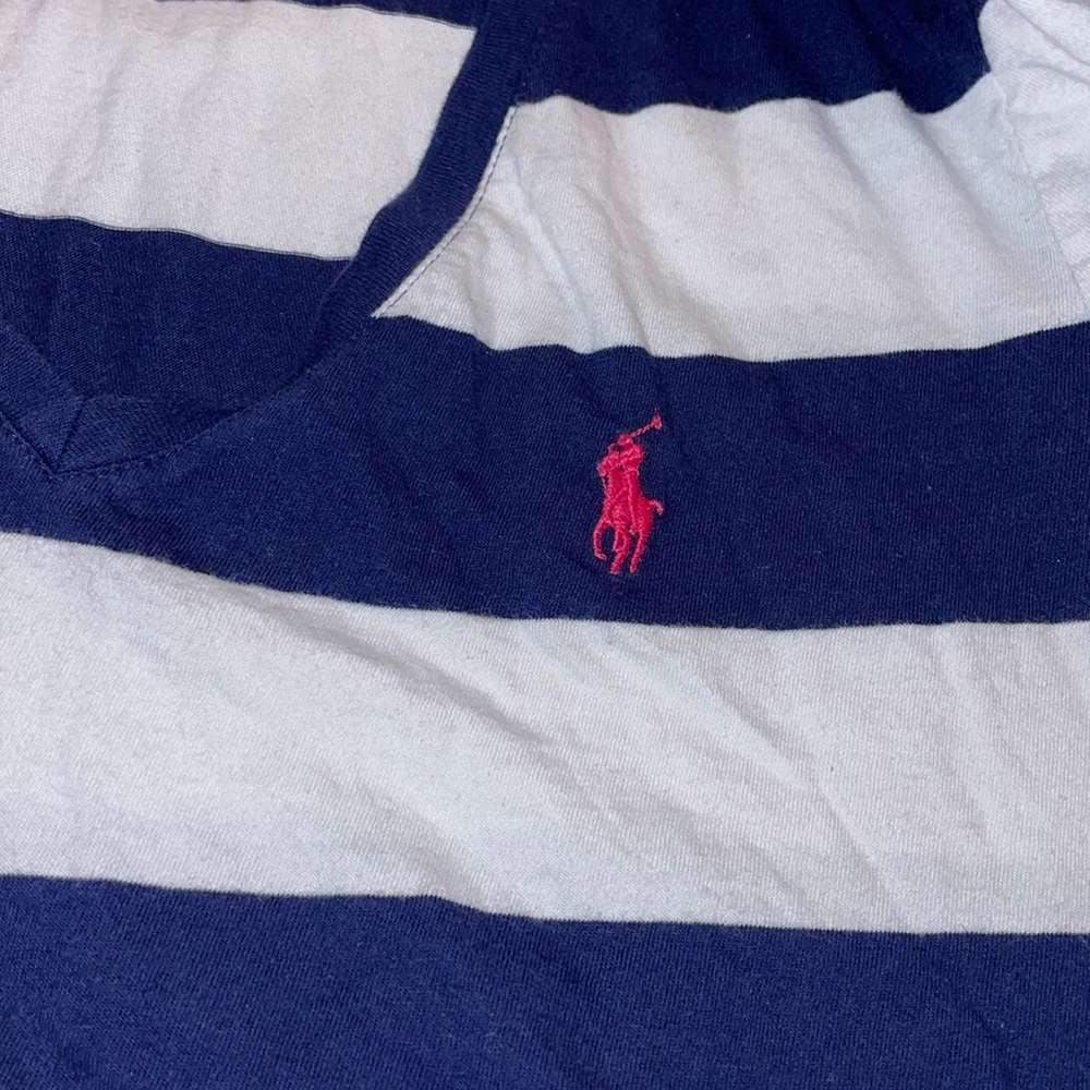STRIPED VNECK LONG SLEEVE POLO